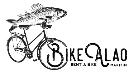 Het Bikealao fietsverhuur logo van een vis op een fiets